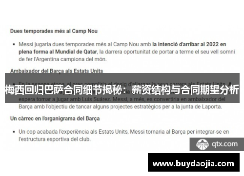 梅西回归巴萨合同细节揭秘：薪资结构与合同期望分析